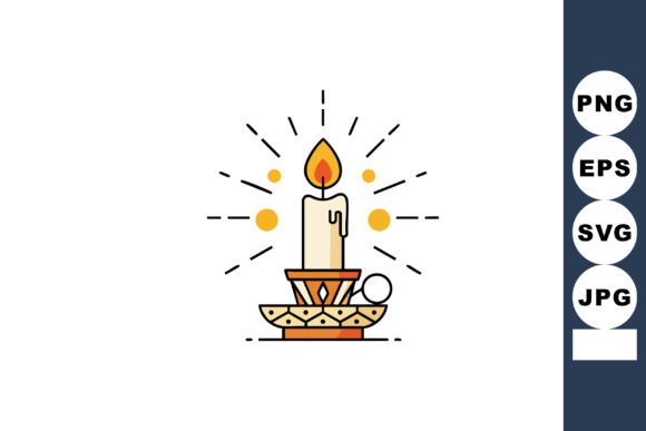 Candle with Flame and Decorative Holder