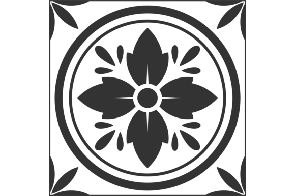 Decorative Floor Tile. Black Pattern Sea