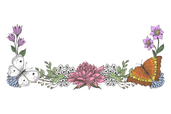 Decorative Floral Border. Spring Garden Graphics