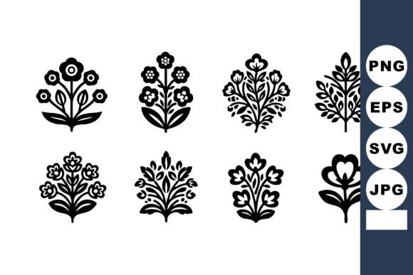 Decorative Flower Icons Set with Various