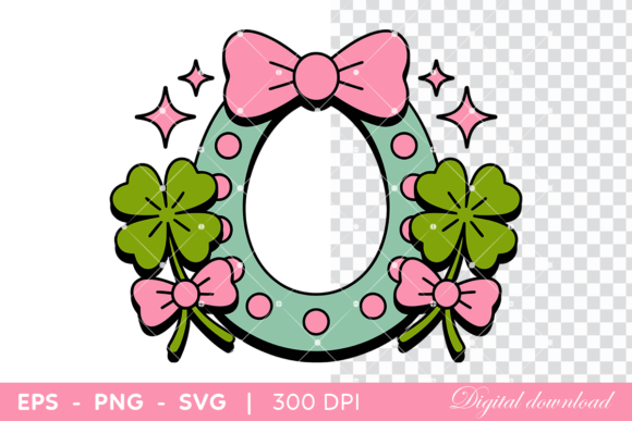 Decorative Horseshoe with Bows, Clovers: Graphics and Illustrations for Creative Design