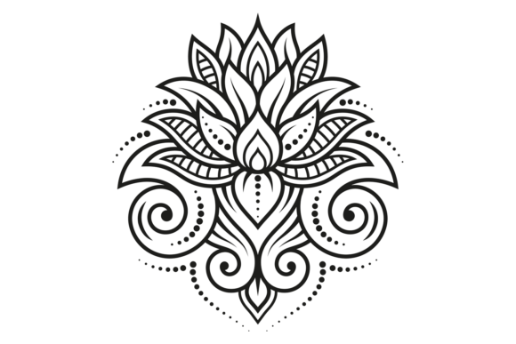 Decorative Lotus Drawing. Creative Flowe Graphics