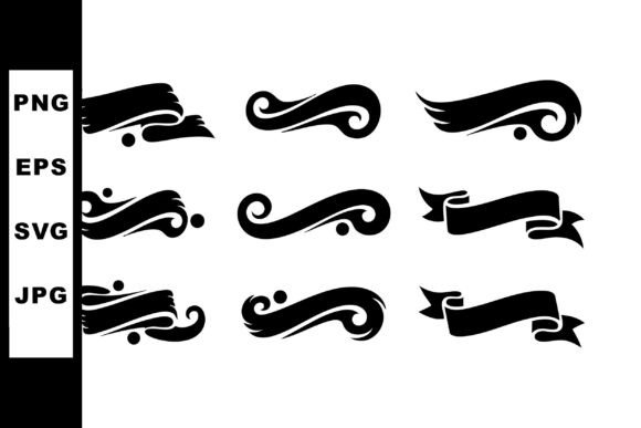 Decorative Swirl Banner Ribbon Set in Bl: Graphics and Illustrations for Branding