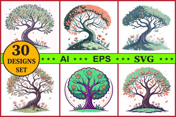 Decorative Tree Vector Clipart Set