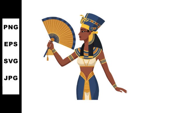 Egyptian Queen Holding Decorative Fan in