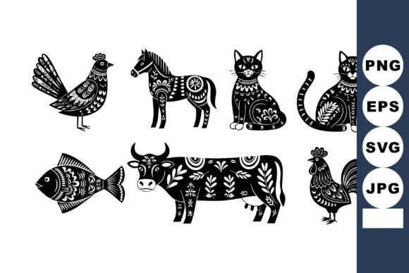 Farm Animals Decorative Silhouettes Vect: Graphics for Rustic Branding