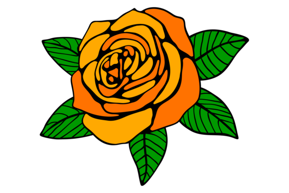 Orange Rose Flower. Decorative Petal Bot Graphics