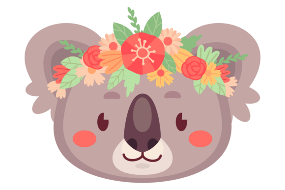 Spring Koala Head. Flower Decorative Wil