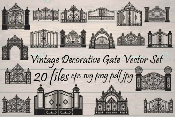 Vintage Decorative Gate Vector Set