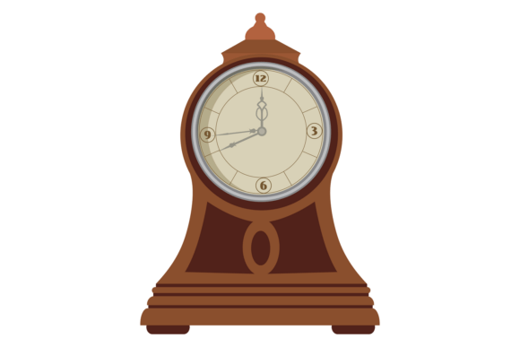 Vintage Wooden Clock. Decorative Interio Graphics